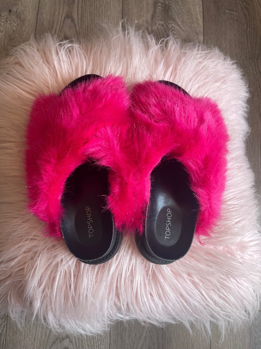 Top shop Hot Pink Furry Slides